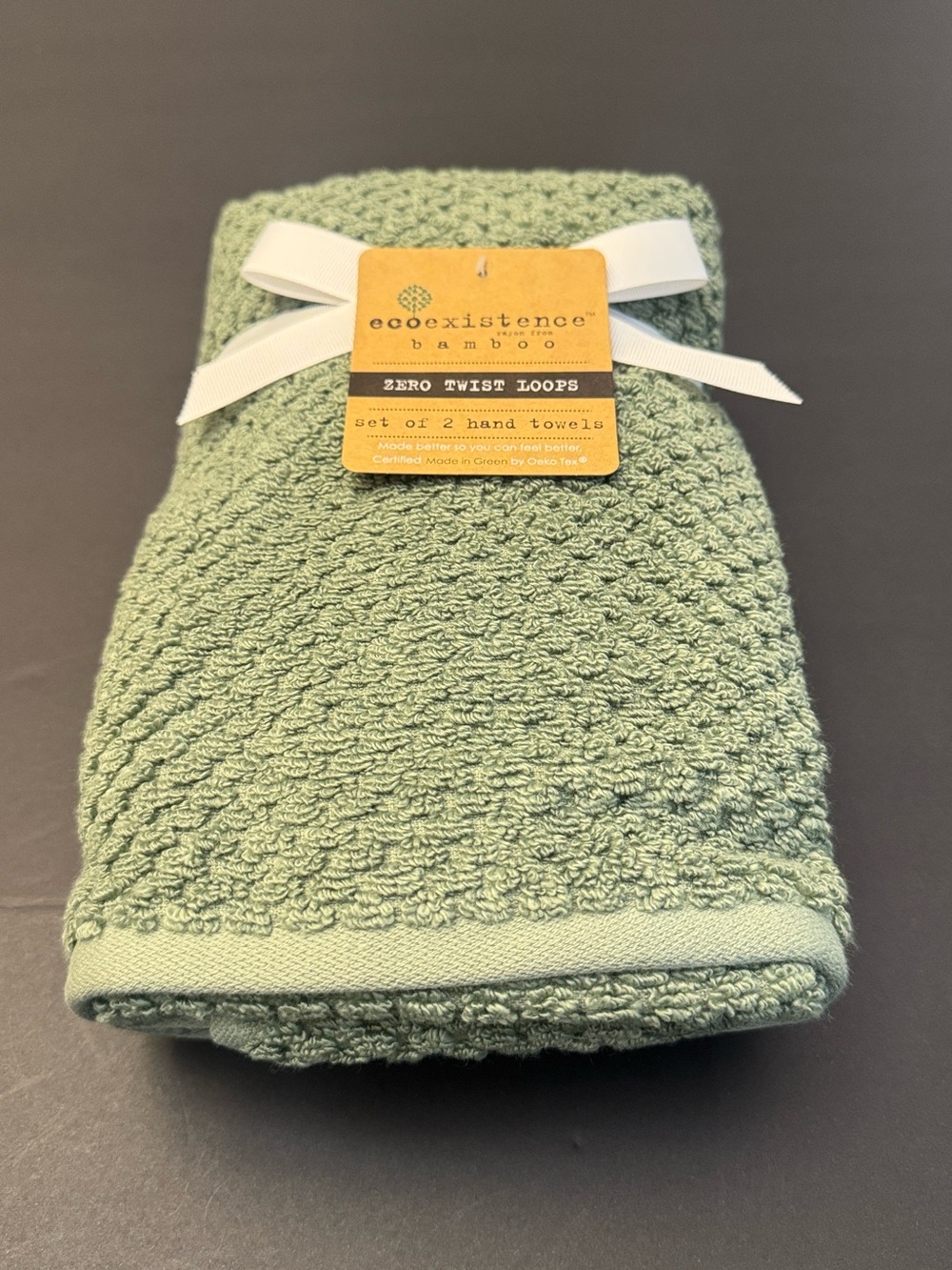 2pc ECOEXISTENCE Bamboo Zero Twist Loops Bath Hand Towel Set - Oil Green